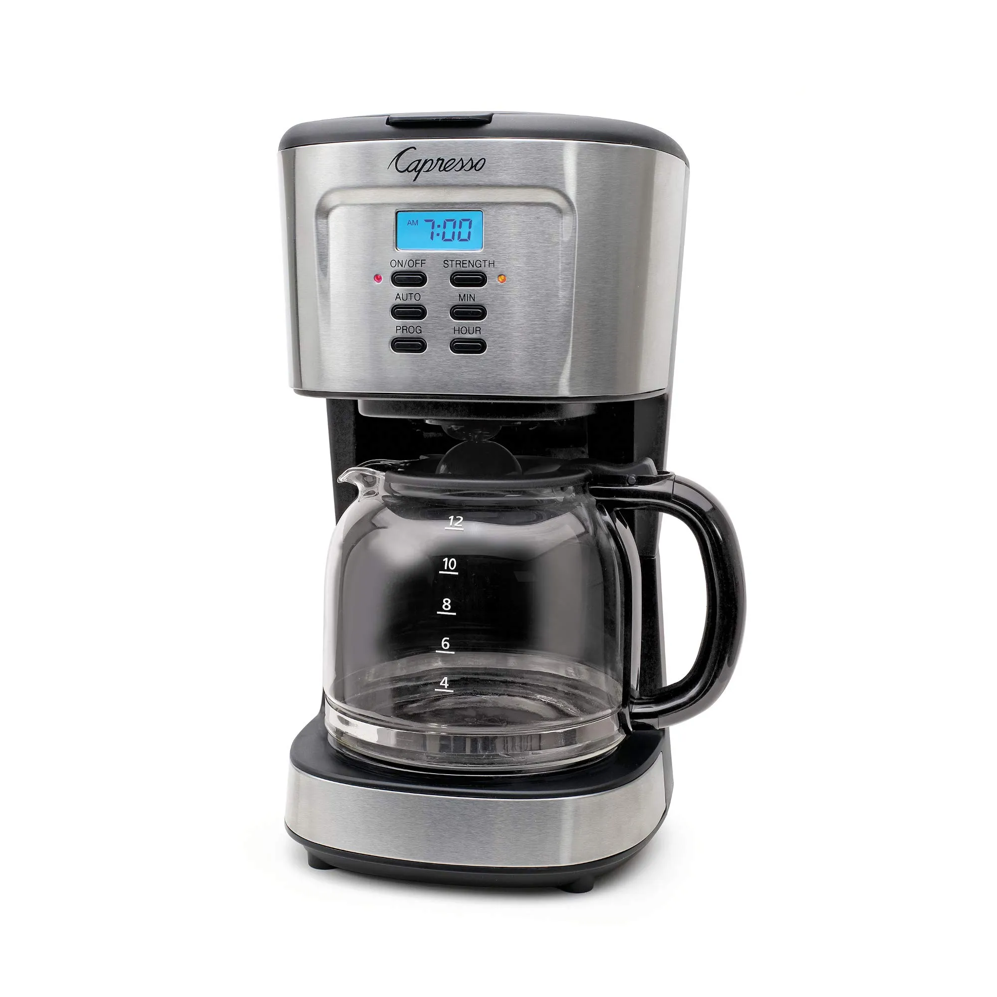 Capresso 12-Cup Coffee Maker with Glass Carafe, Stainless Steel and Black, Programmable Brewing