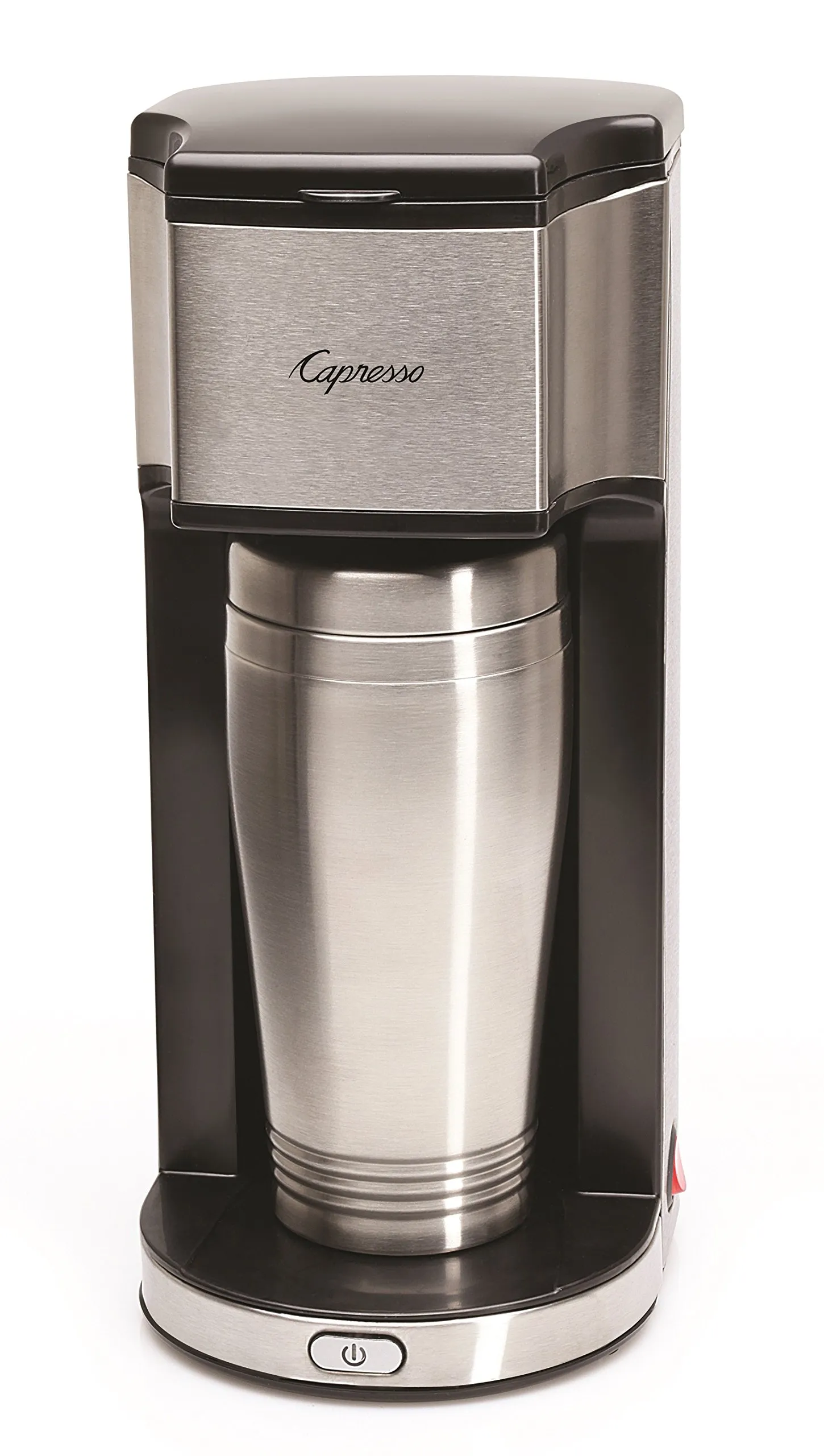 Capresso 425 On-the-Go Personal Coffee Maker, Silver/Black, 16 oz Travel Mug, Compact Design