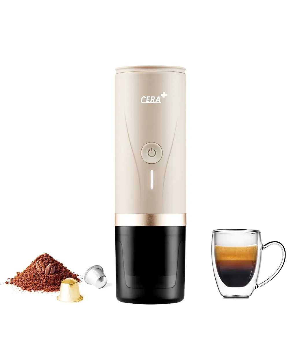 CERA+ Portable Espresso Machine, Self-Heating Electric Coffee Maker, 20 Bar Pressure, Cream