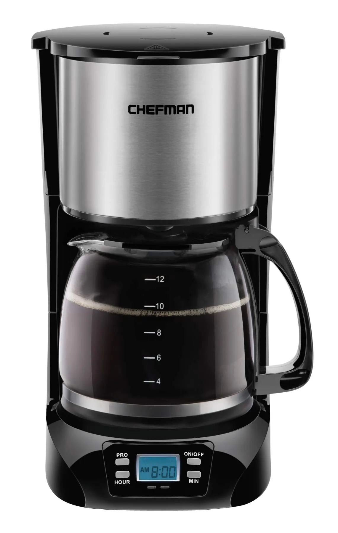 Chefman 12-Cup Programmable Coffee Maker with Auto Shut Off, Stainless Steel, LCD Display