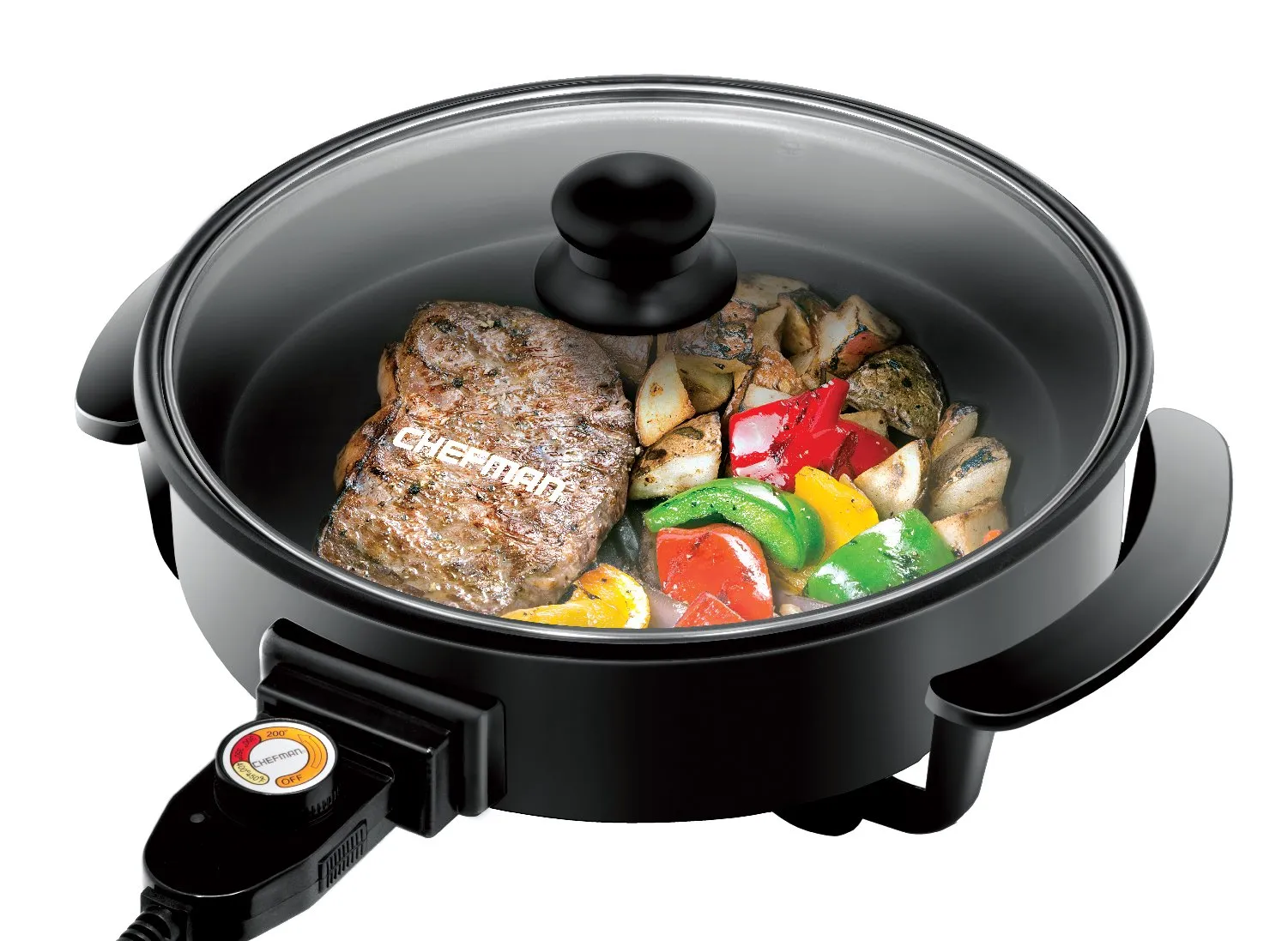 Chefman 12 Inch Electric Skillet with Non-Stick Surface, Temperature Control, and Glass Lid