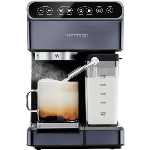 Chefman 6-in-1 Espresso Machine with Steamer, Automatic One-Touch Coffee Maker, Black