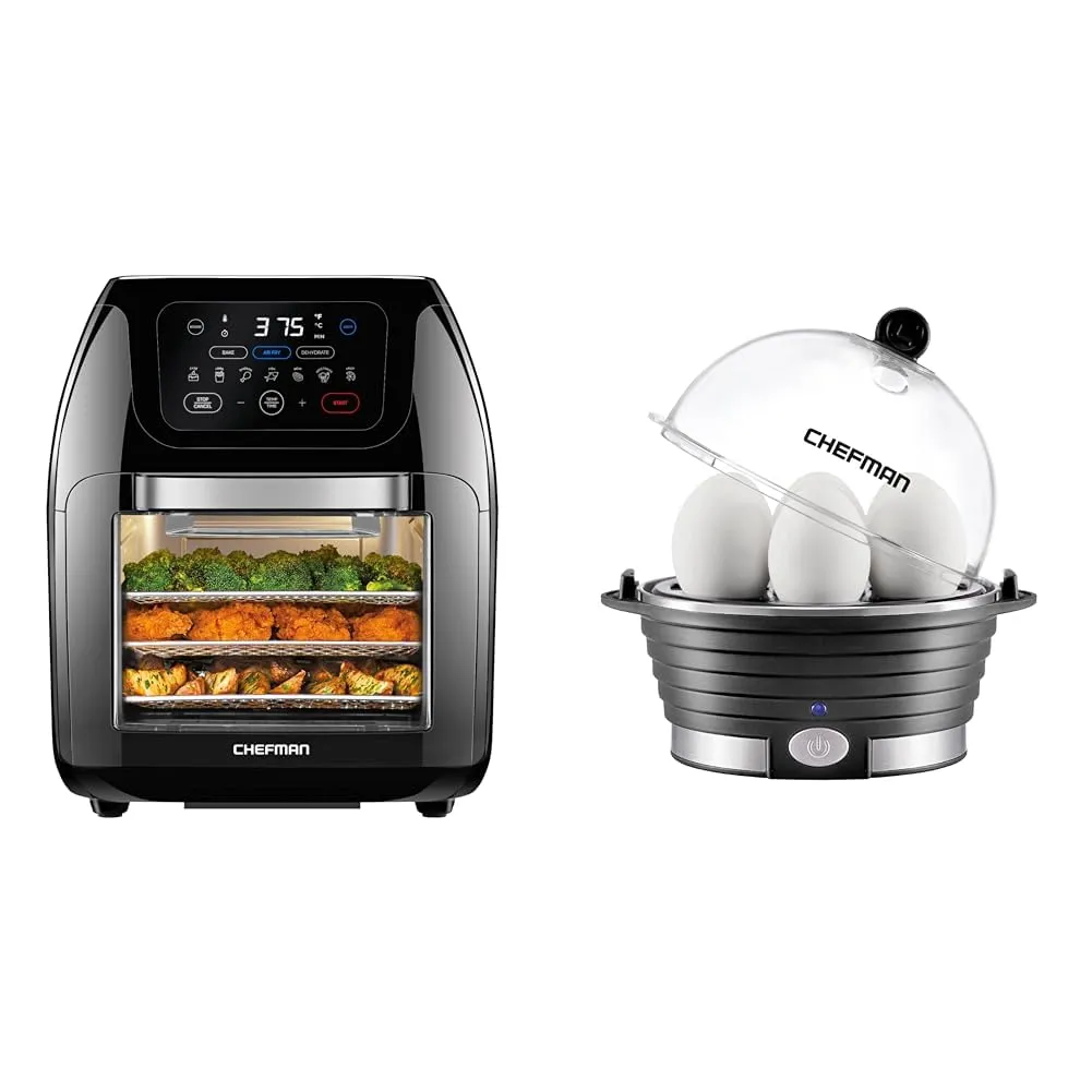 CHEFMAN Multifunctional Digital Air Fryer & Egg Cooker - 10L Capacity, 17 Presets, Black