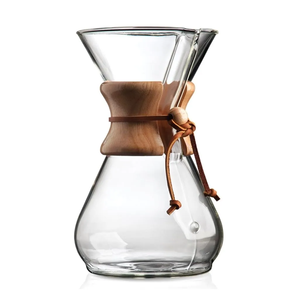 Chemex Pour-Over Glass Coffeemaker Classic Series 8-Cup Non-Porous Borosilicate Design