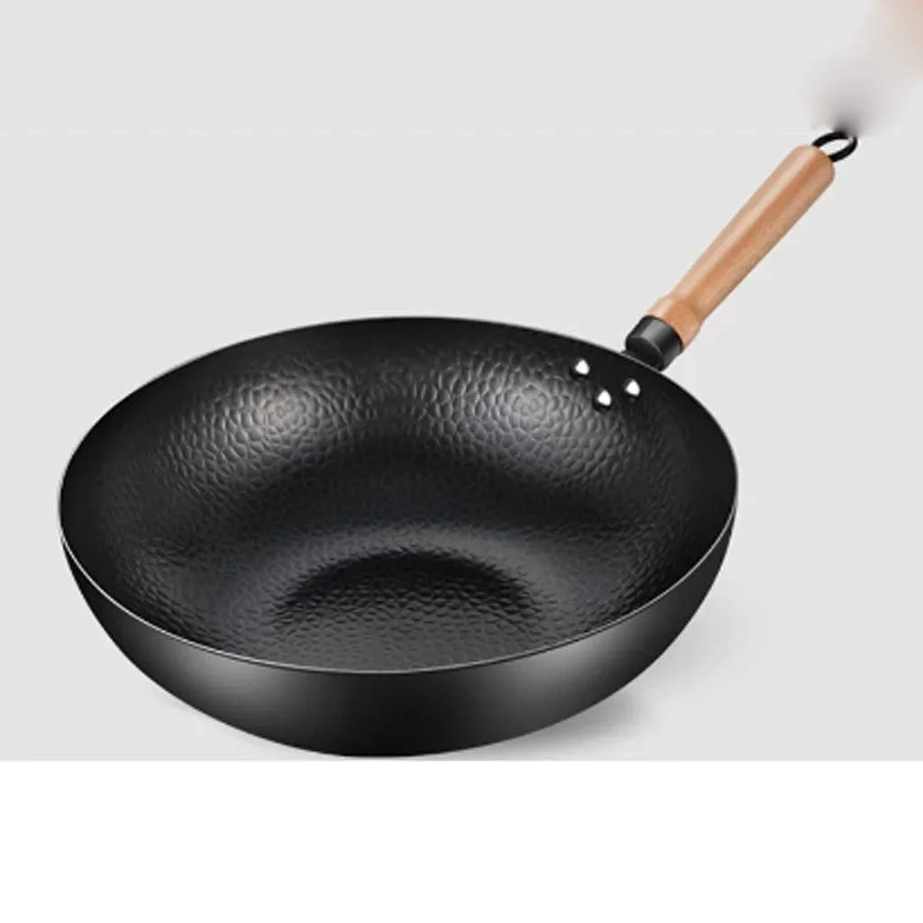 Chinese Handmade Iron Wok 30cm & 32cm Non-Stick Induction Cooker with Anti-Scald Handle