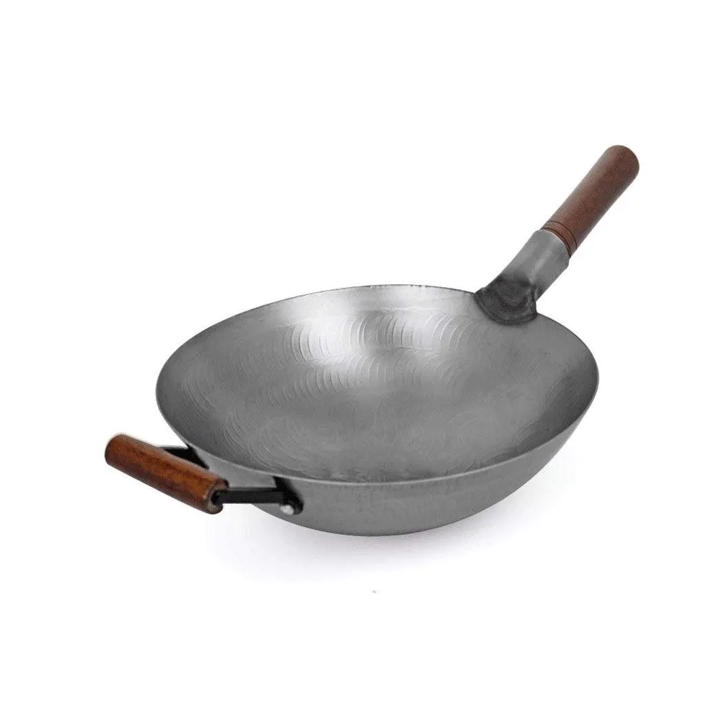 Classic Hand-Forged Iron Wok - Non-Stick, Energy Efficient, Fast Heat Conduction, Uncoated