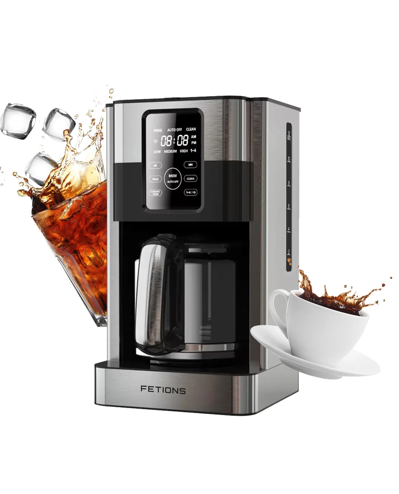 Coffee Maker with Glass Carafe, Programmable 12-Cup Drip Machine, Stainless Steel, Auto Shut-Off