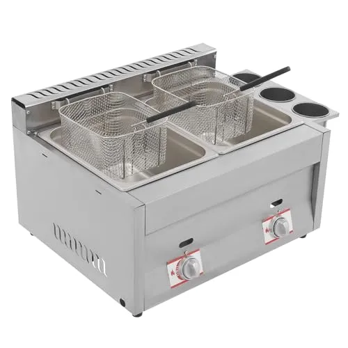 Commercial Countertop Gas Deep Fryer with Dual Tank, Adjustable Firepower, 6.34 qt Capacity