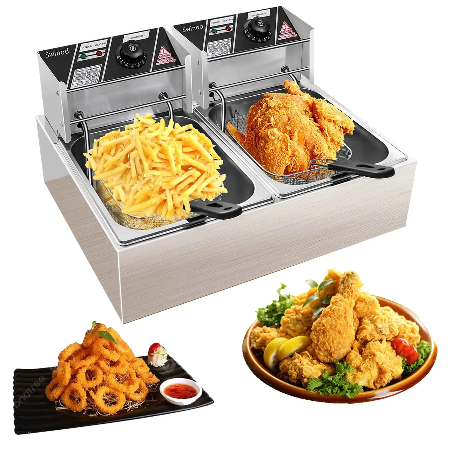 Commercial Deep Fryer 12.7QT Stainless Steel Electric Fryer with Baskets, Temperature Control