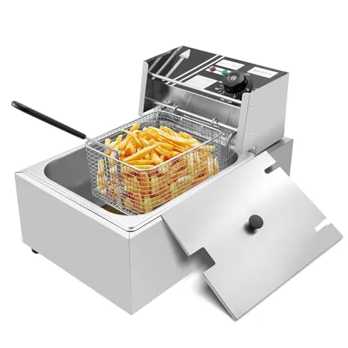 Commercial Electric Deep Fryer 10.5 Qt with Removable Basket & Temperature Control, Heavy Duty