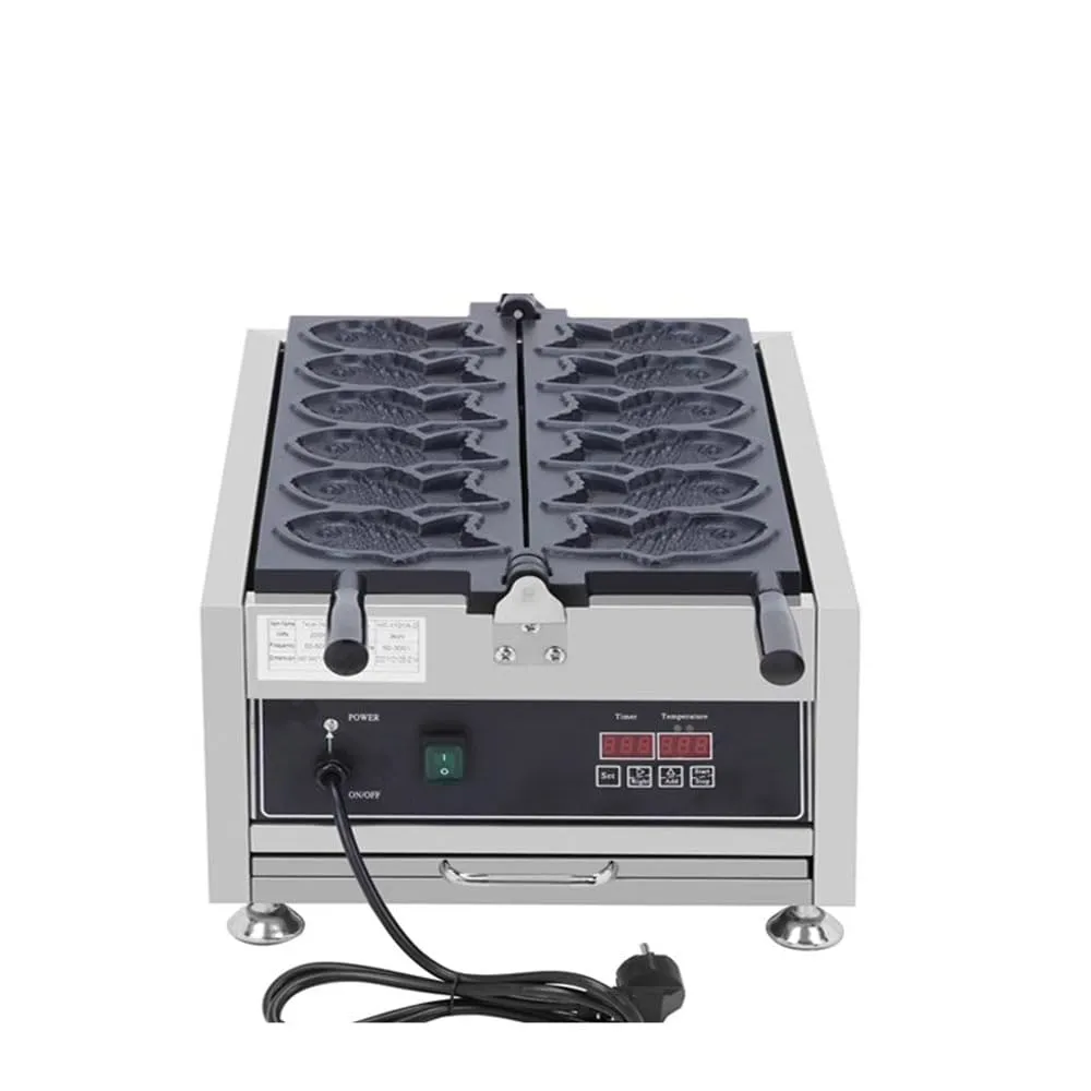 Commercial Electric Fish-Shaped Waffle Maker - Stainless Steel Taiyaki Machine (220V, Computer)