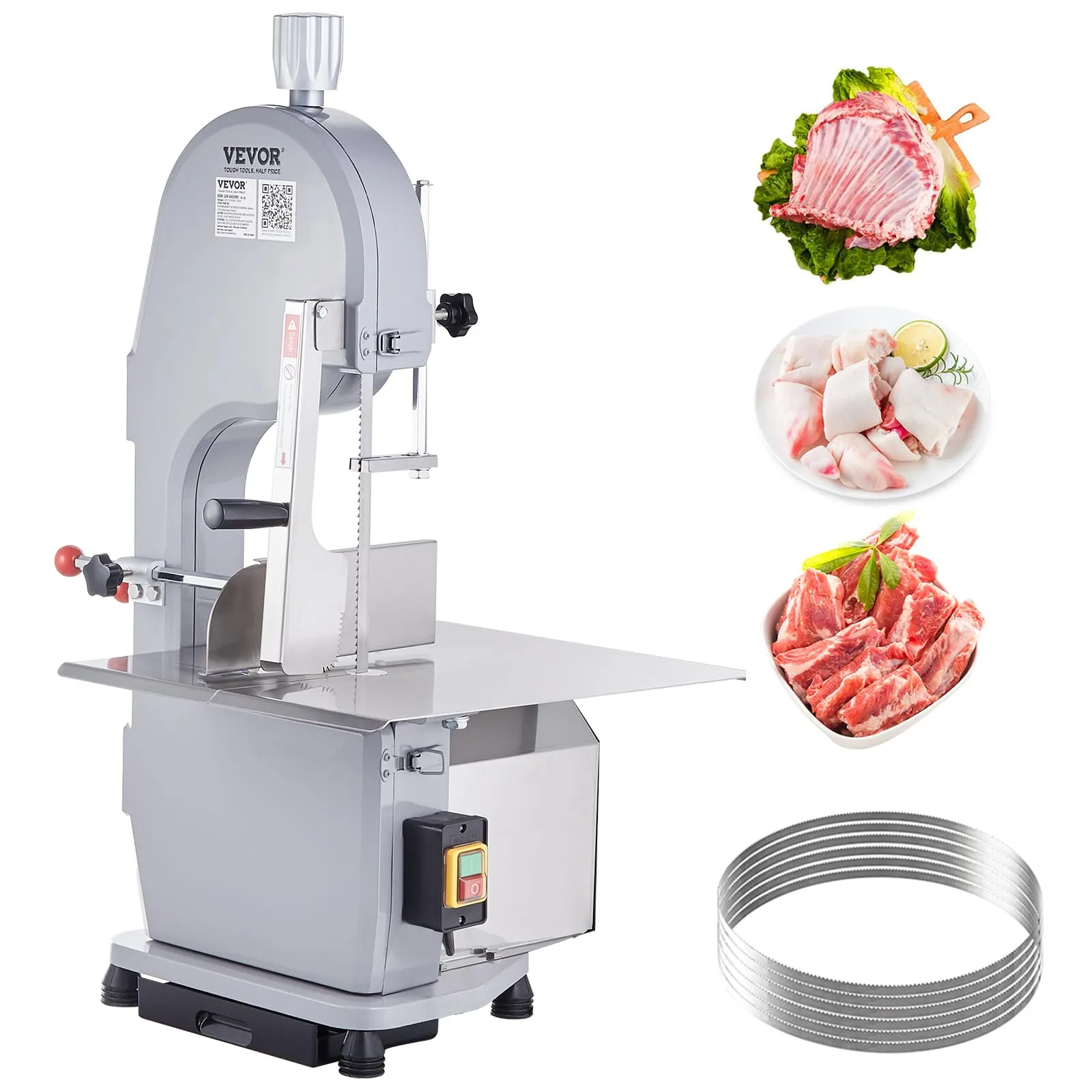 Commercial Electric Meat Bandsaw 1100W Stainless Steel Countertop Cutter 0.16-7.9' Thickness