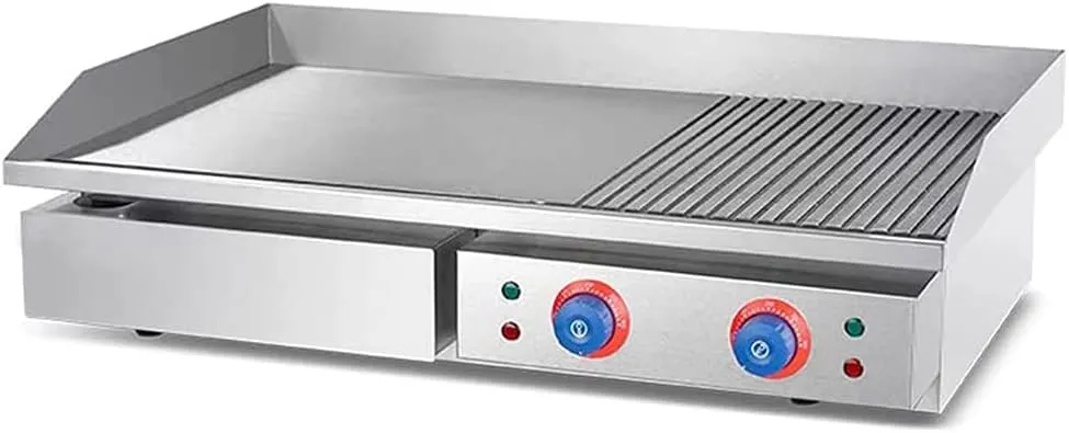 Commercial Griddle Stove with 1/3 Groove, 4400W Stainless Steel Electric Frying Pan