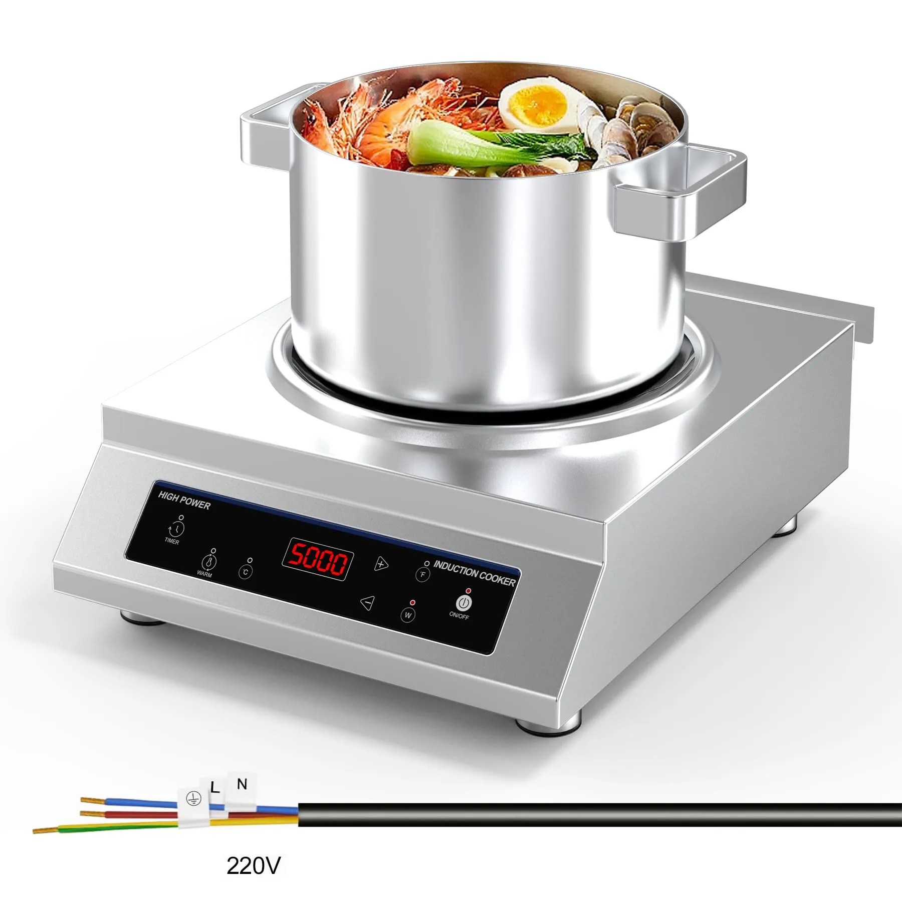 Commercial Induction Cooktop 5000W with LCD Touch Control, 16 Power Levels, Auto-Shut-Off, 220-240V