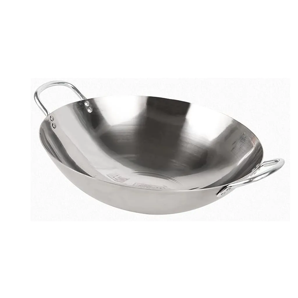 Commercial Thick Stainless Steel Double Ear Wok 36cm - Non-Stick Household Kitchen Cookware