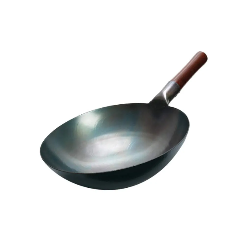 Cookware Traditional Iron Wok 32cm Non-Stick Handmade with Wooden Handle by SHAWLA