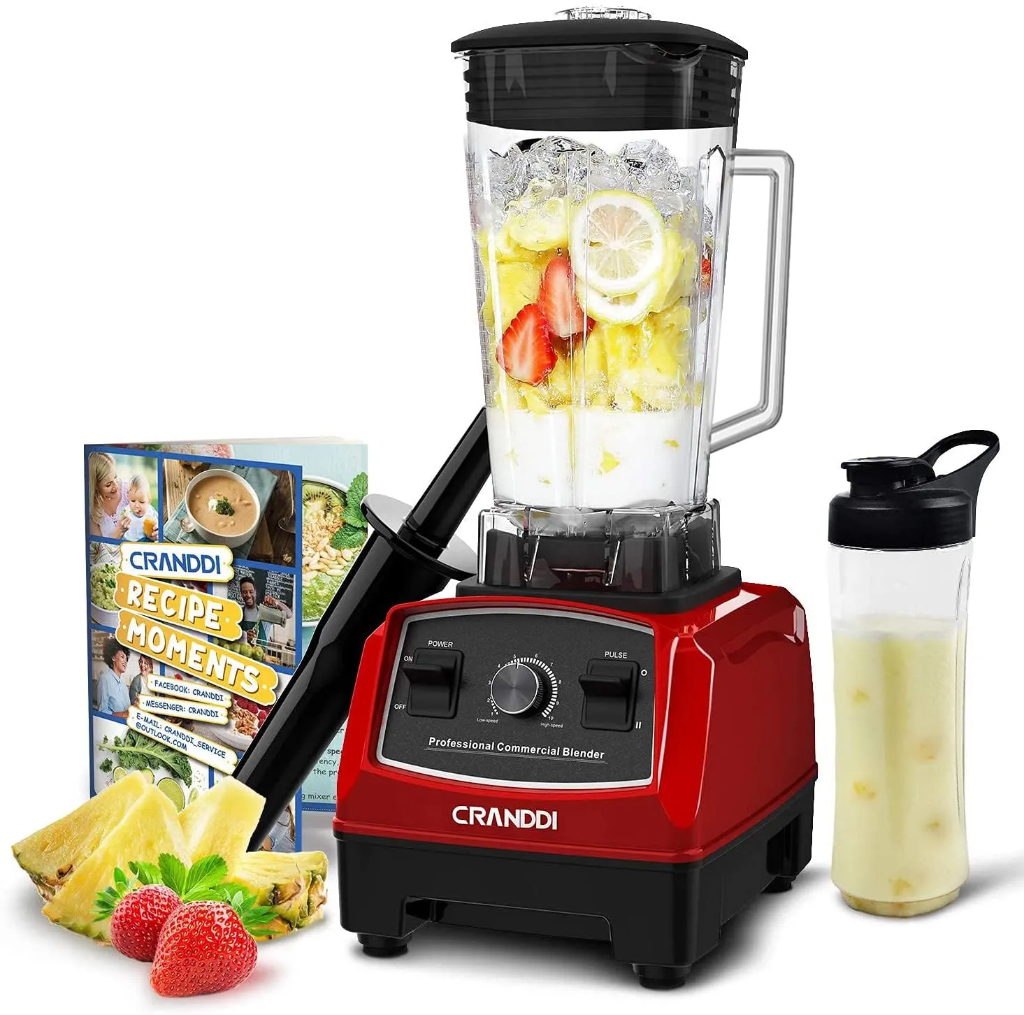 CRANDDI 1500W Professional Blender, 70oz BPA-Free Pitcher, 10-Speed Control, Self-Cleaning, Red