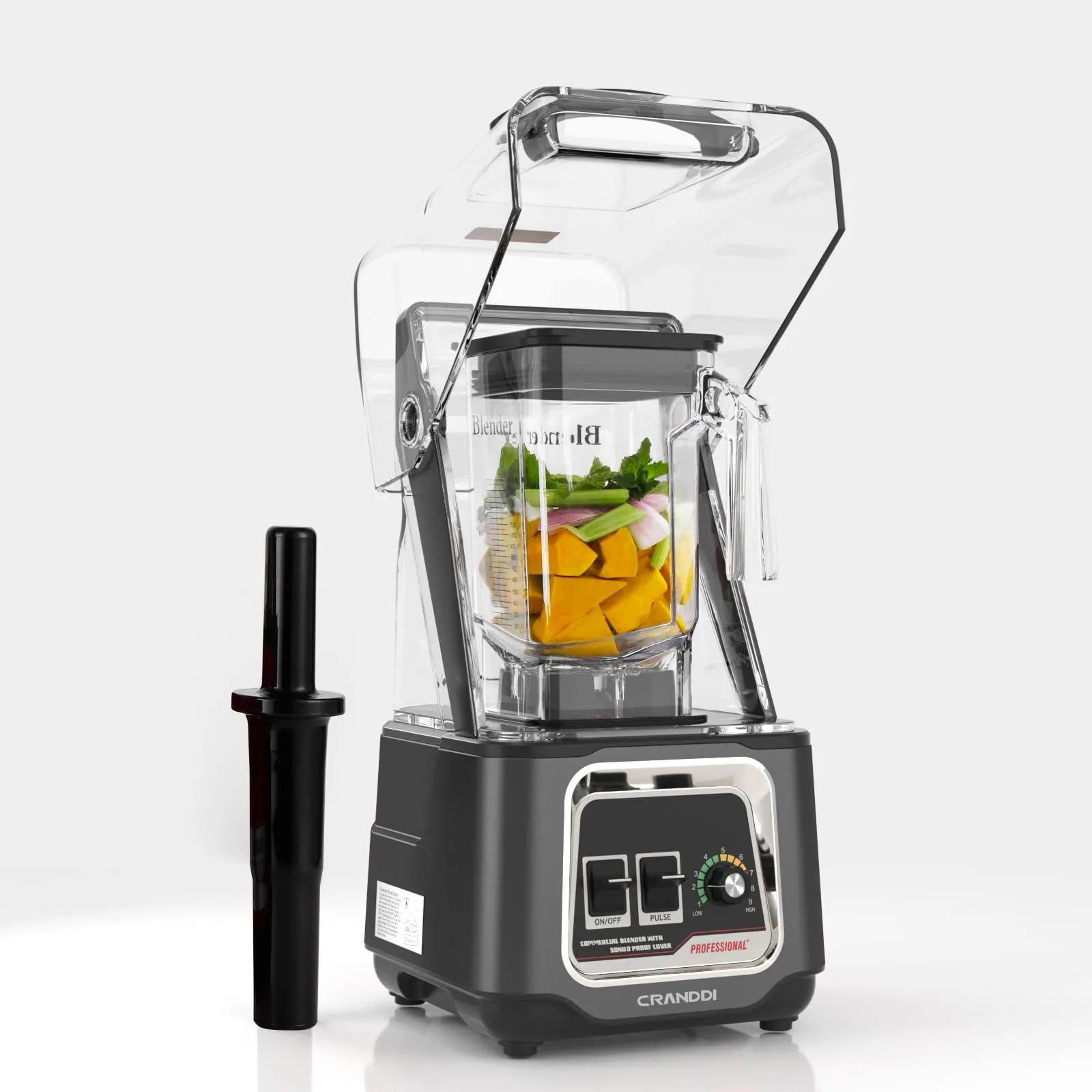 CRANDDI 2200W Professional Quiet Blender with Removable Soundproof Shield - 50oz Capacity, Grey