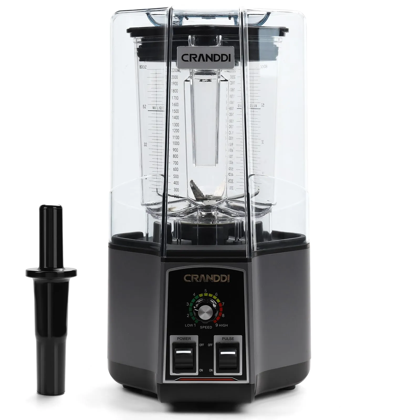 CRANDDI Commercial Blender 1500W with 80oz Pitcher, Pulse Function & Self-Cleaning Design