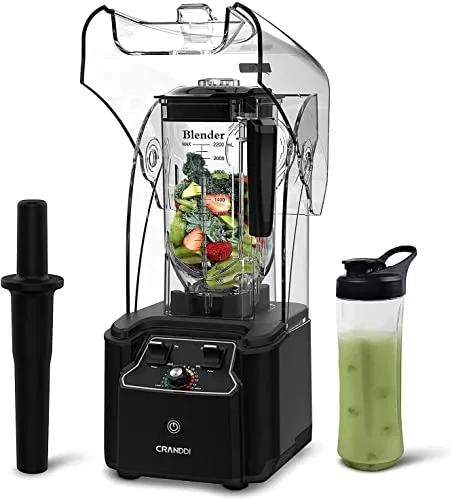 CRANDDI K90 Quiet Commercial Blender with Soundproof Shield, 80oz Capacity, 2200 Watt Power