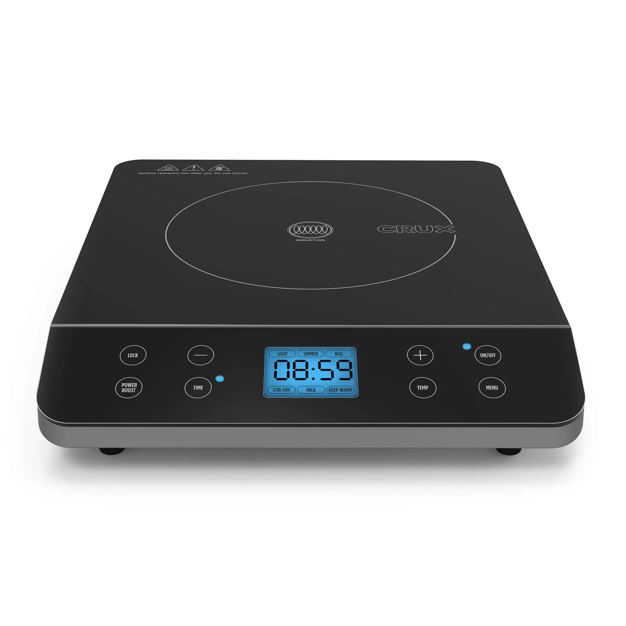 Crux Portable Induction Cooktop, Programmable Single Burner Electric Hot Plate, 1800W, Black