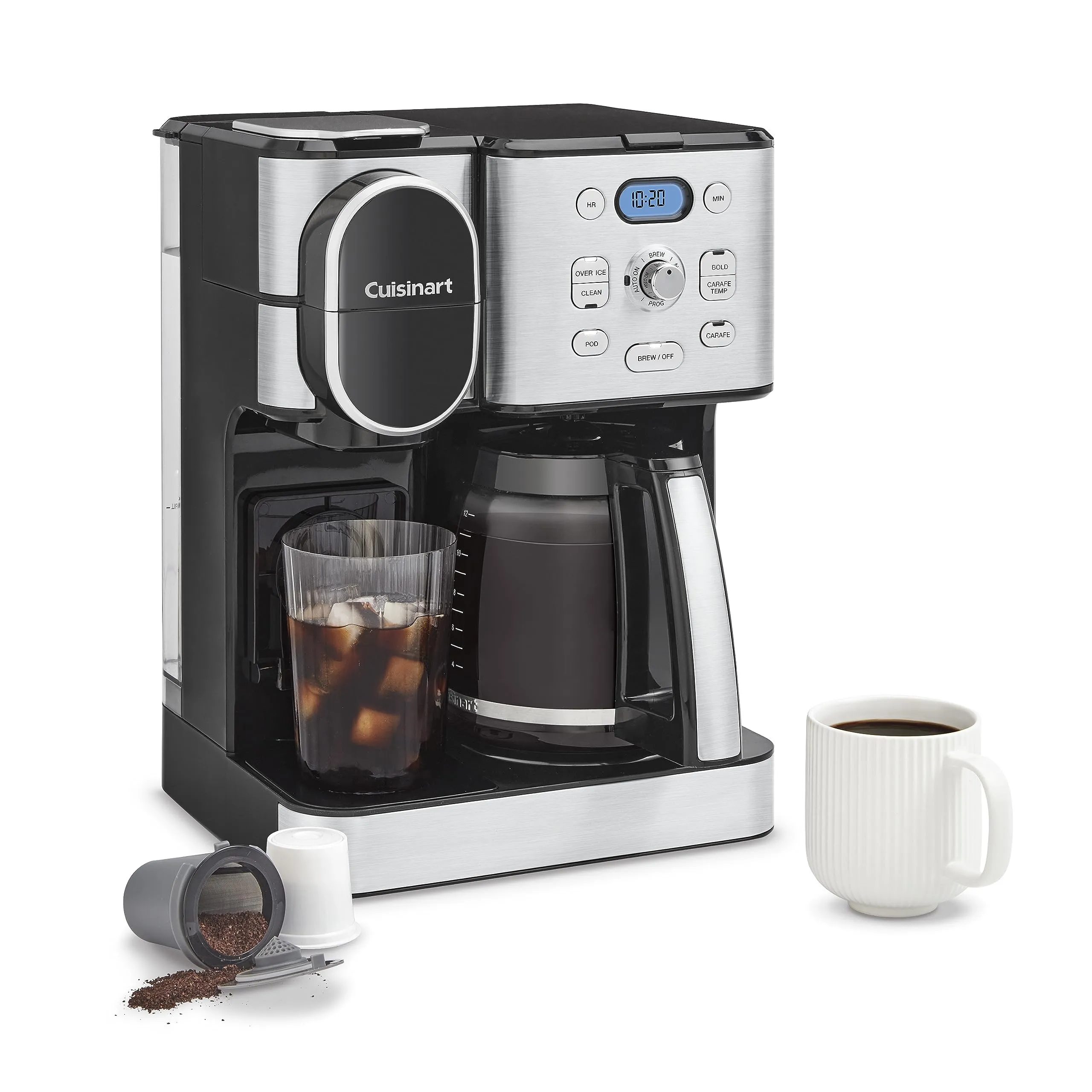 Cuisinart 12-Cup Coffee Maker with Glass Carafe, Stainless Steel, Single Serve, Hot & Iced