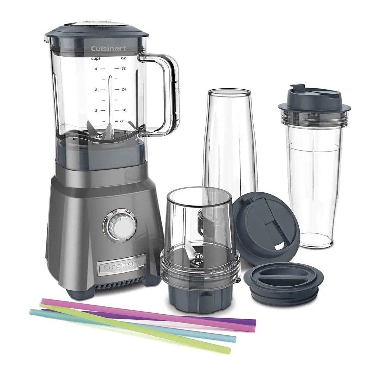 Cuisinart CPB-380 Hurricane Compact Juicing Blender - Gunmetal, 32oz BPA-Free Jar & Travel Cups