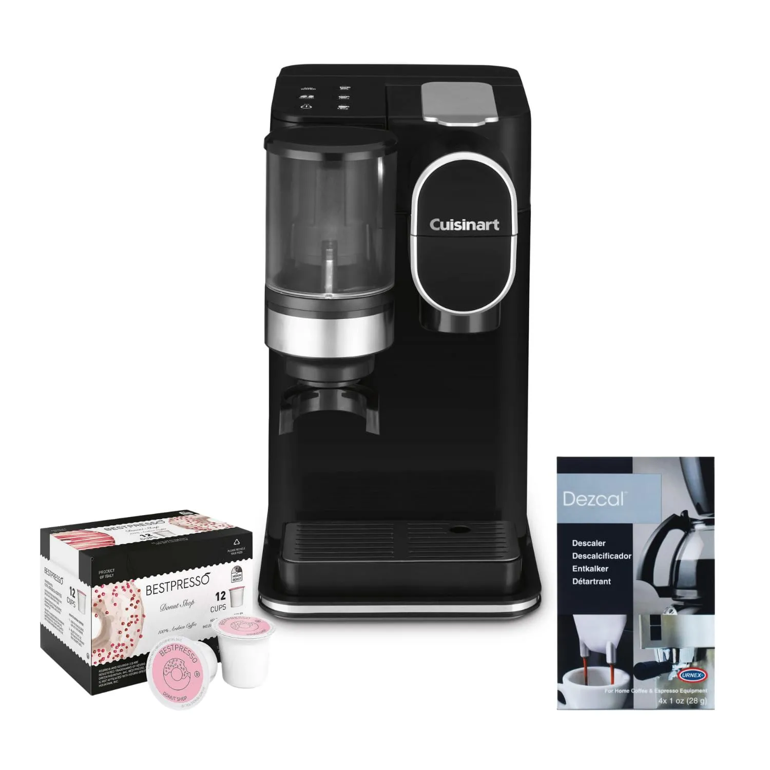 Cuisinart DGB-2 Single-Serve Coffeemaker Bundle with Grinder, Medium Roast Pods, Descaling Powder