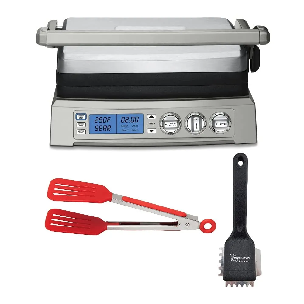 Cuisinart GR-300 Elite Griddler Bundle with Nylon Flipper Tongs & Heavy Duty Grill Brush