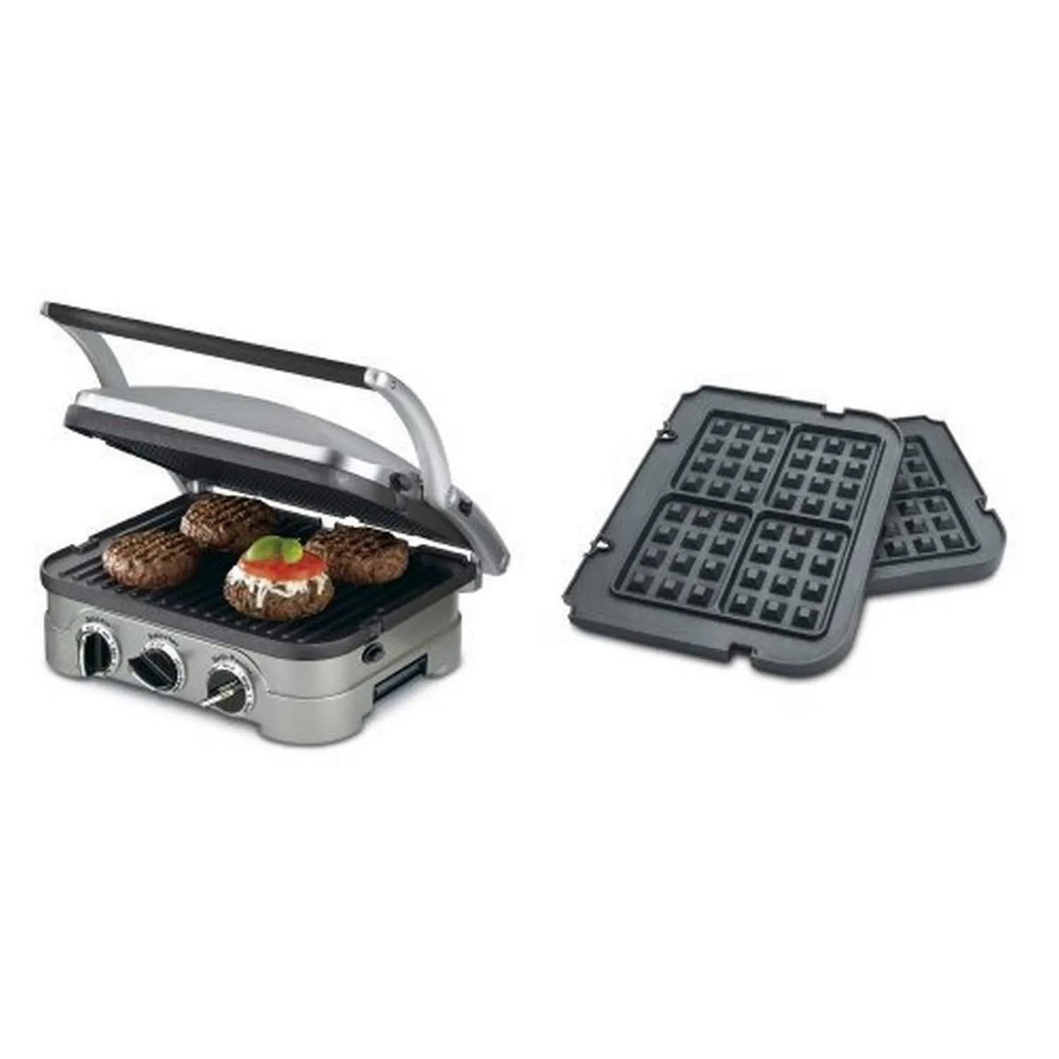 Cuisinart GR-4N 5-in-1 Griddler Bundle with Waffle Plates, Stainless Steel, Black Dials