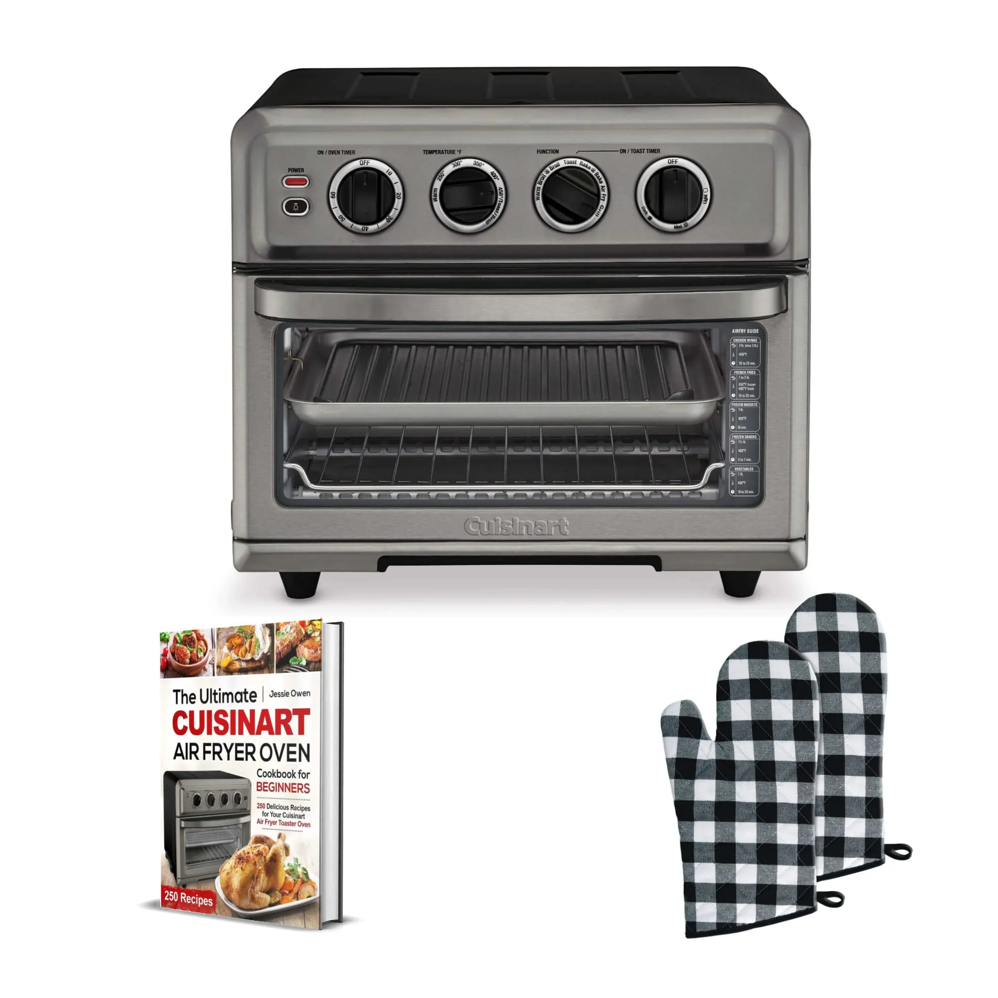 Cuisinart Stainless Steel Oven Air Fryer with Grill Toaster Oven (Black) & Cookbook Set