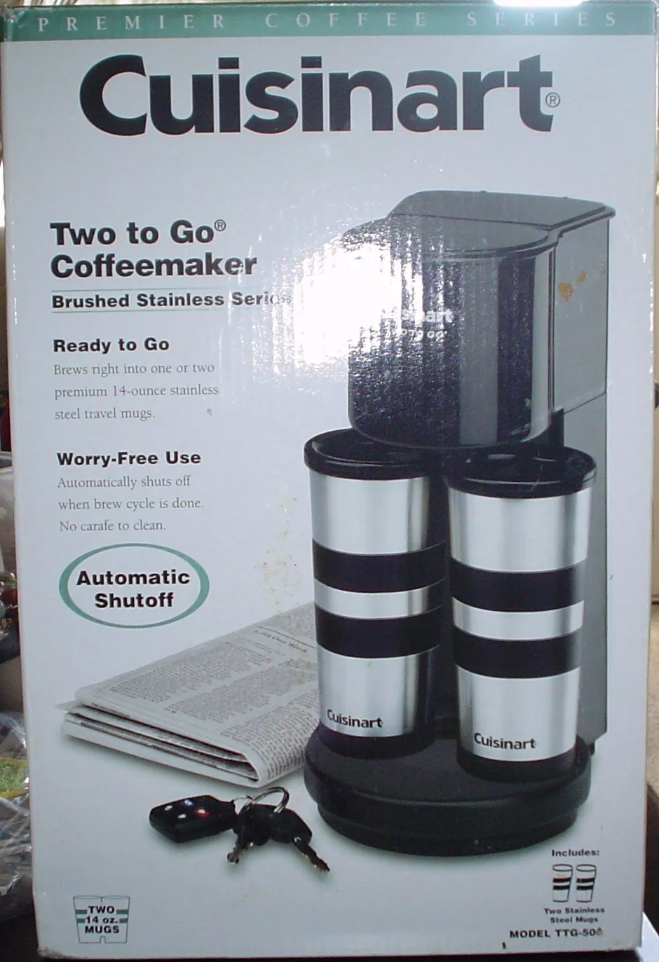 Cuisinart TTG-500 Two-to-Go Coffeemaker with 14-Ounce Stainless Steel Travel Mugs