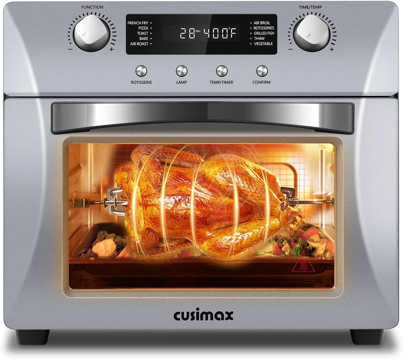 CUSIMAX 24QT Air Fryer Toaster Oven Combo, 10-in-1 Functions, 1700W, Stainless Steel, Silver