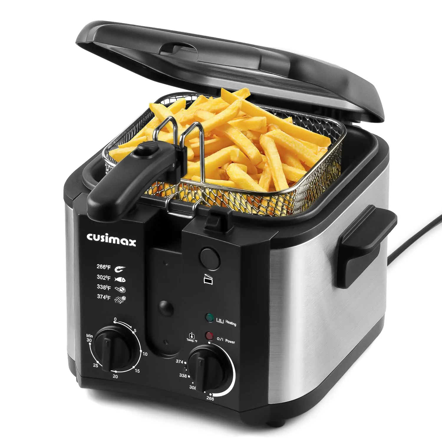 CUSIMAX Electric Deep Fryer 1500W, 2.5L Capacity, Adjustable Temperature, Lid with View Window