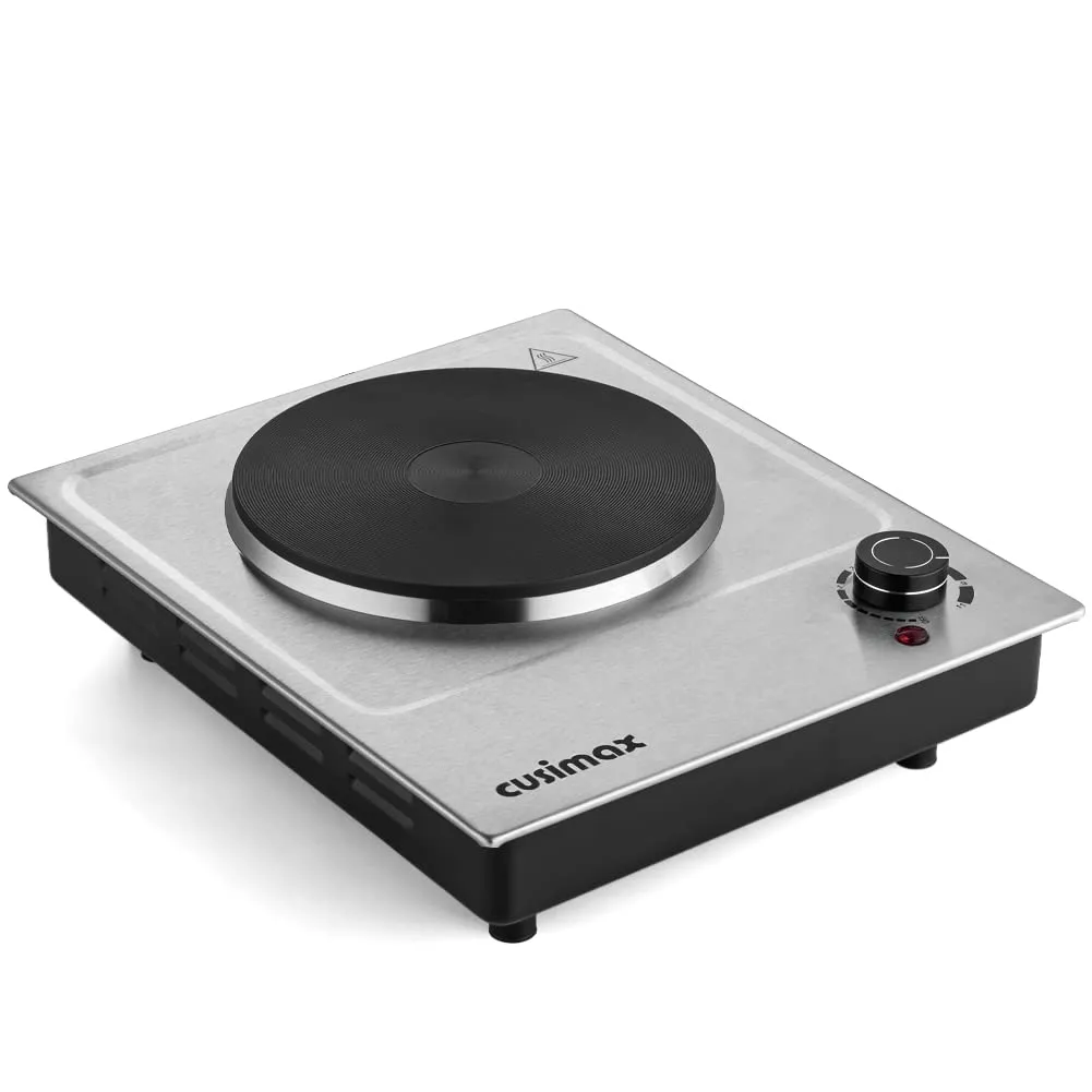 CUSIMAX Electric Hot Plate 1500W Single Burner Portable Stainless Steel Countertop Cooking