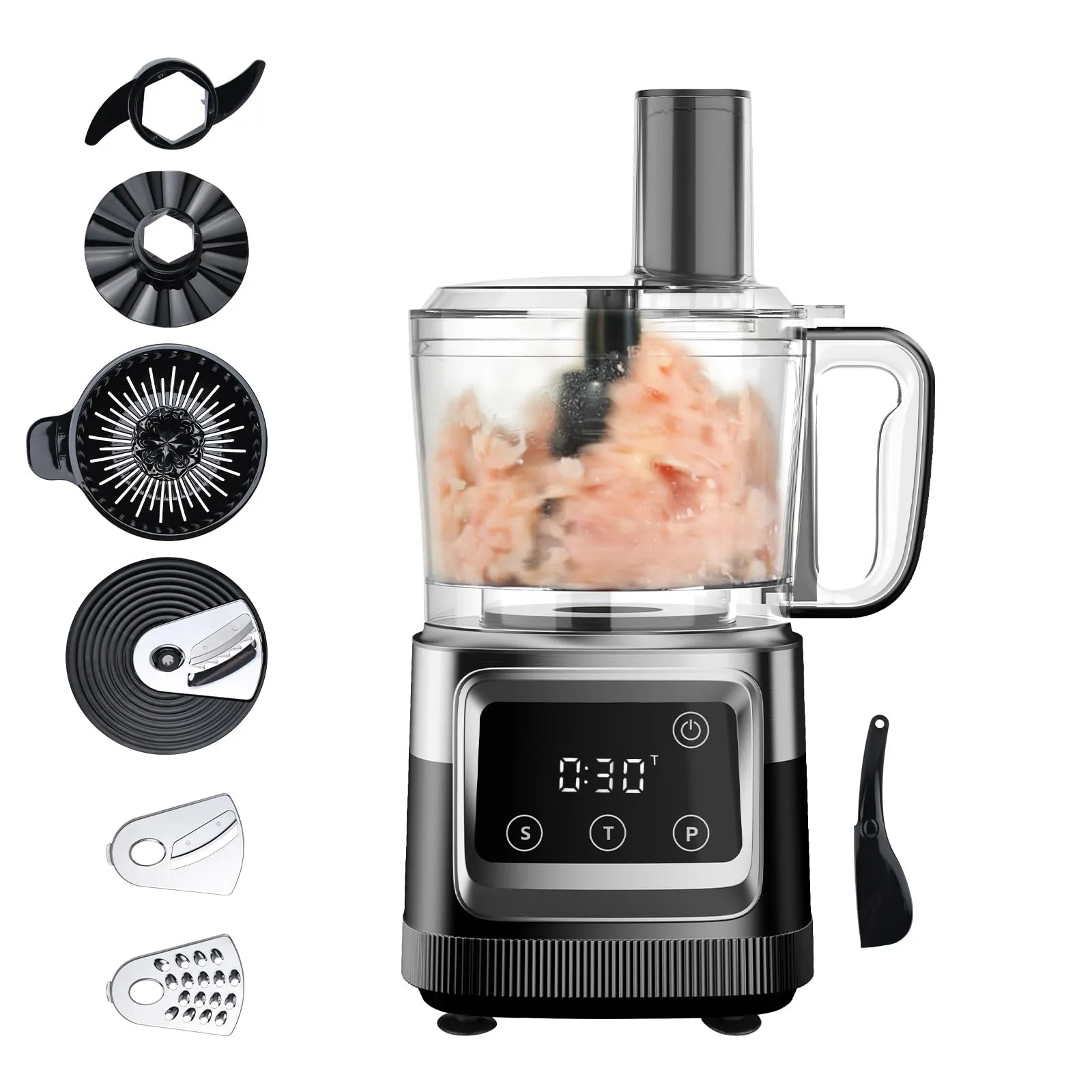 Davivy 8-Cup Food Processor, 600W, 8-in-1 Juicer & Chopper with Advanced Control, Black