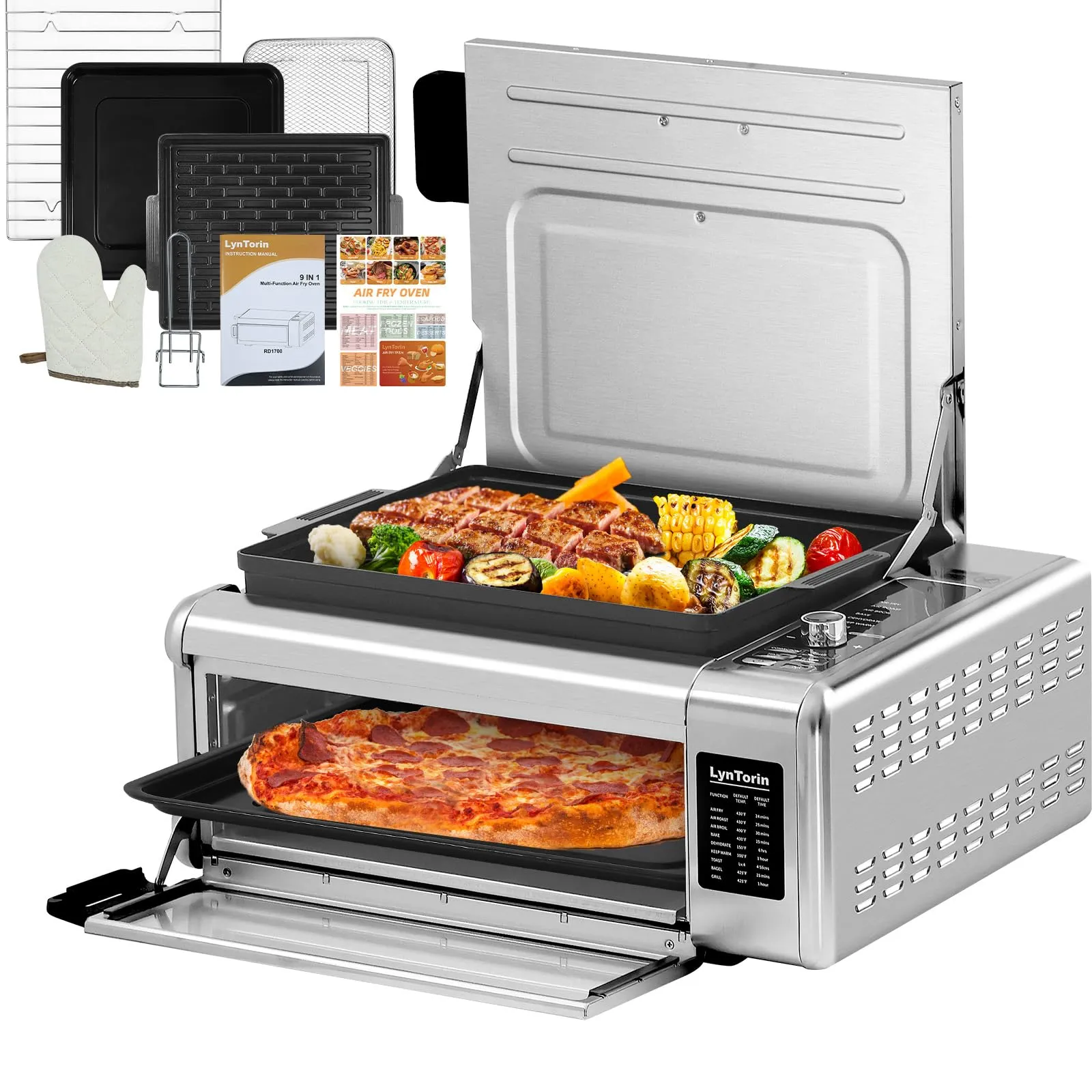 Digital Air Fry Countertop Oven, 9-in-1 Toaster Oven Combo, Space-Saving Electric Grill