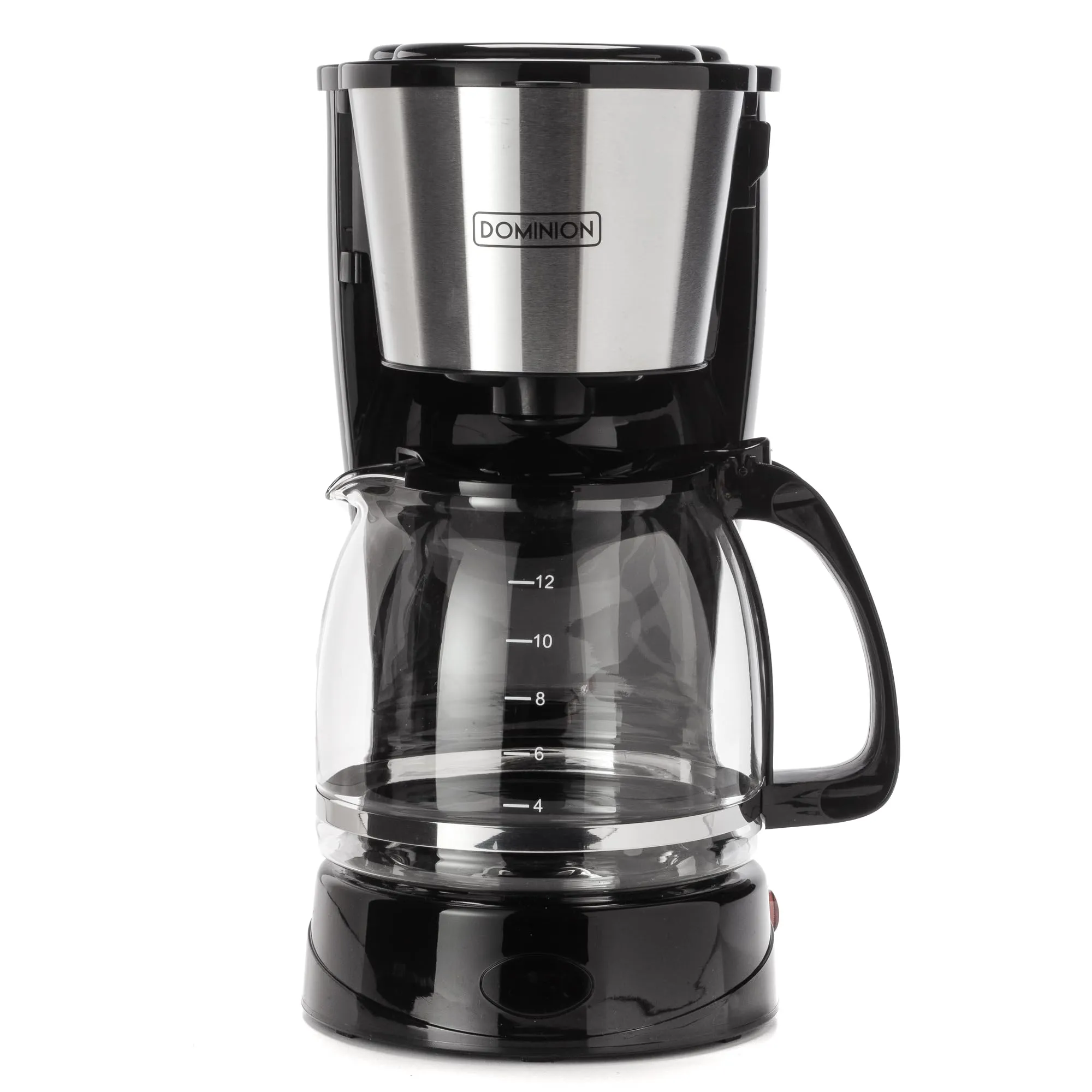 Dominion 12-Cup Drip Coffee Maker, Anti-Drip System, Borosilicate Glass Carafe, Black & Stainless