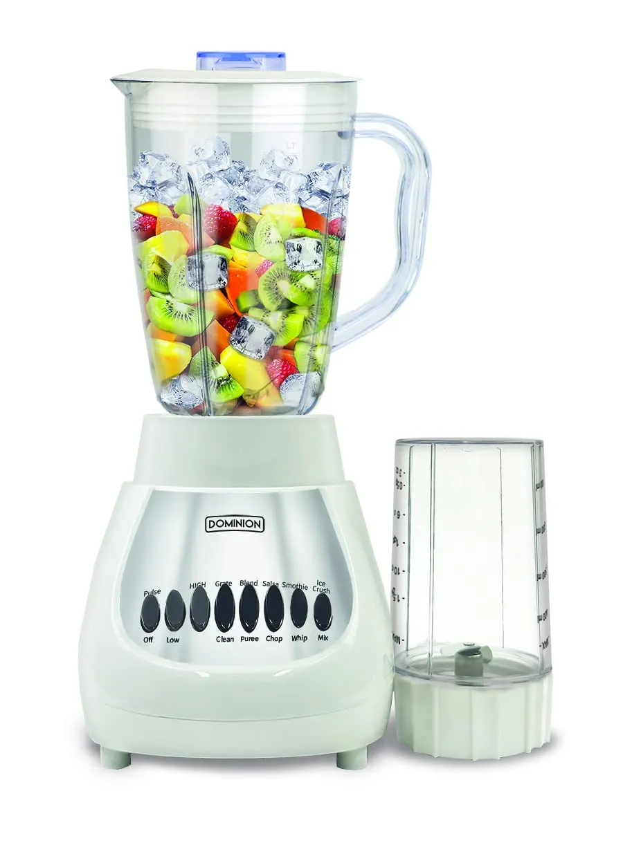 Dominion BlendMax Duo Countertop Blender & Food Chopper, 10 Speeds, Stainless Steel Blade, White