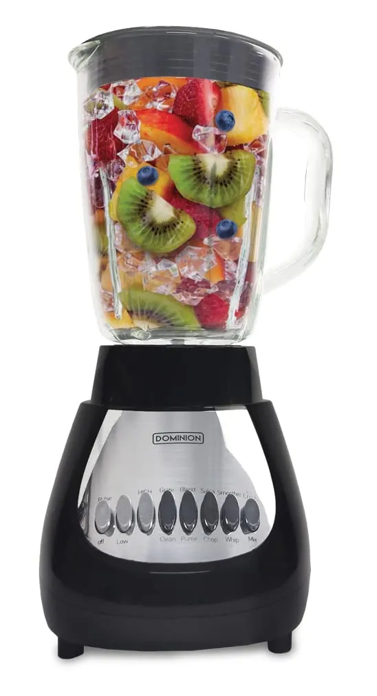 Dominion D4002BG Blender, 5-Cup Glass Jar, 10-Speed, Pulse Function, Stainless Steel Blade, Black