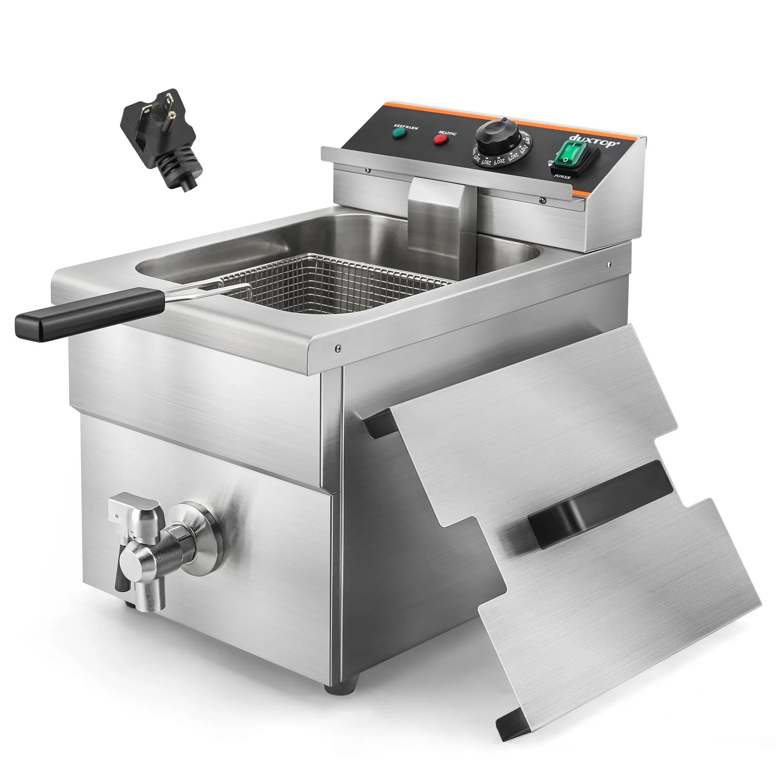 Duxtop 8.5QT Commercial Deep Fryer, Stainless Steel Induction Fryer with Drain System, 3000W