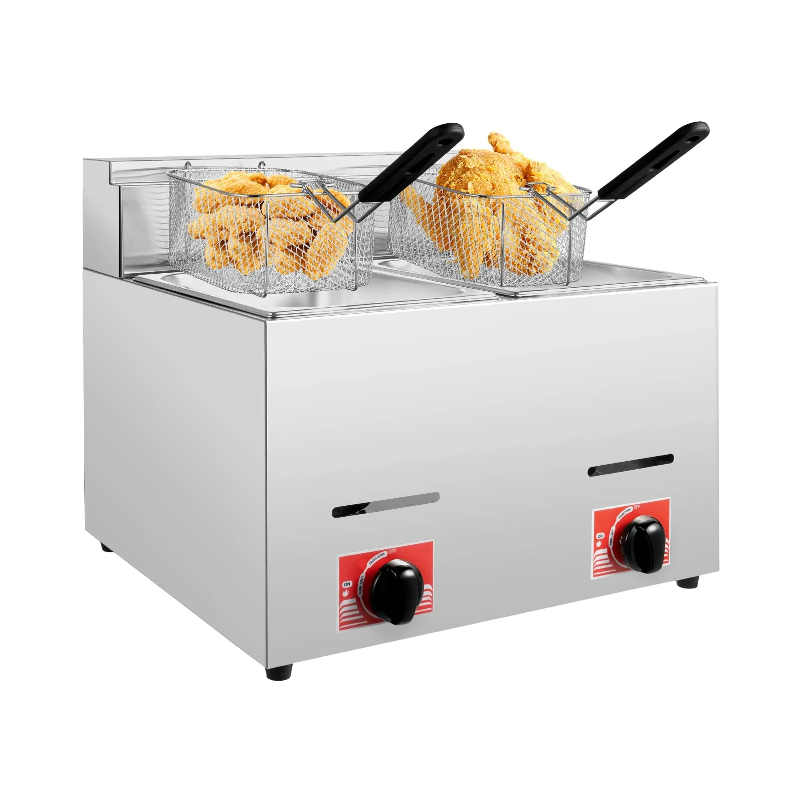 DYRABREST 12.7QT Commercial Double Fryer, Stainless Steel Countertop with Temperature Control