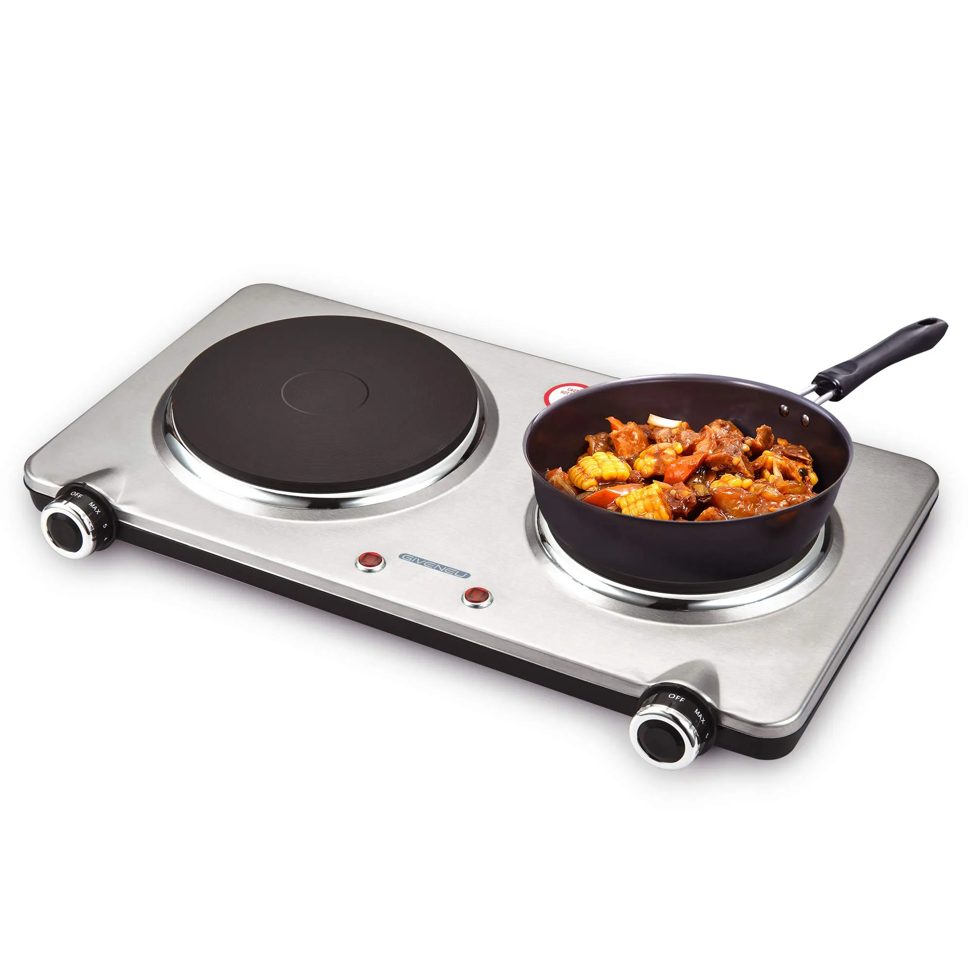 Electric Double Burner Hot Plate, 1800W Portable Stove, Adjustable Thermostats, Stainless Steel