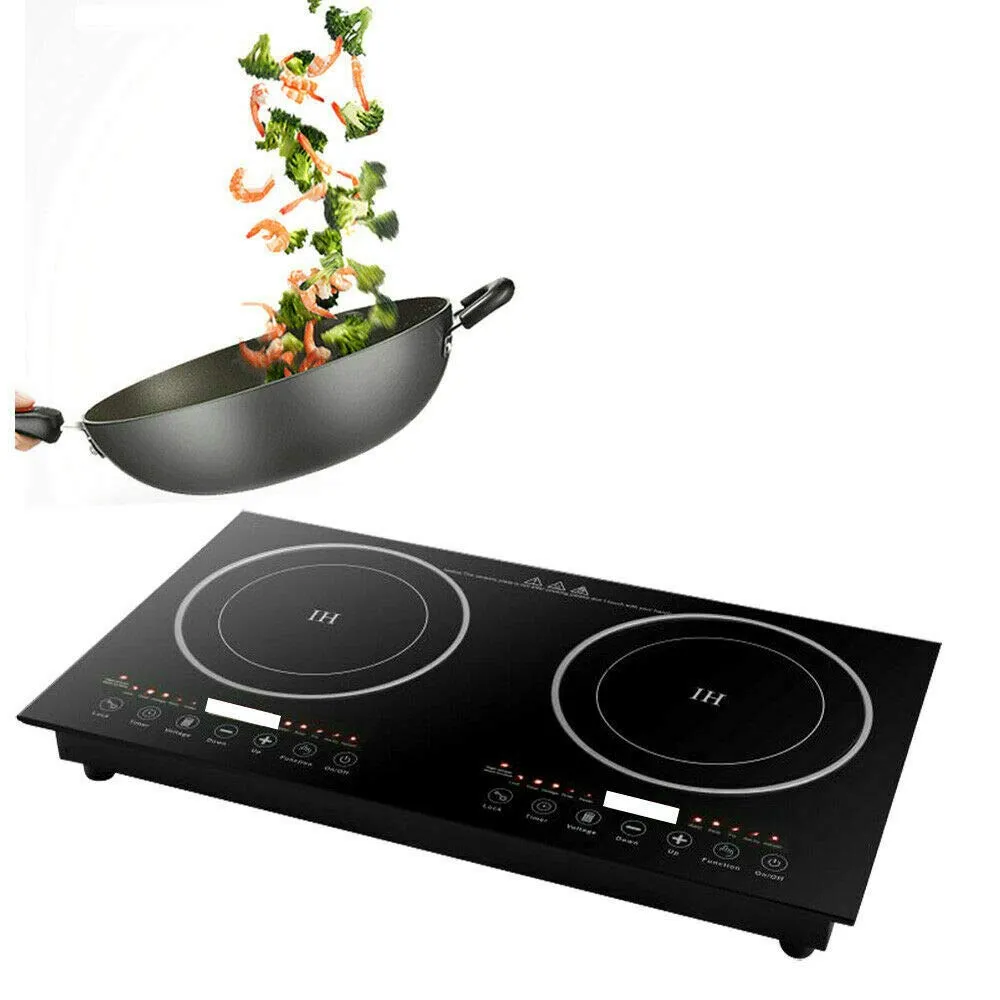 Electric Double Induction Cooker 1200W with LED Display, 8 Firepower Settings, Dual Burner