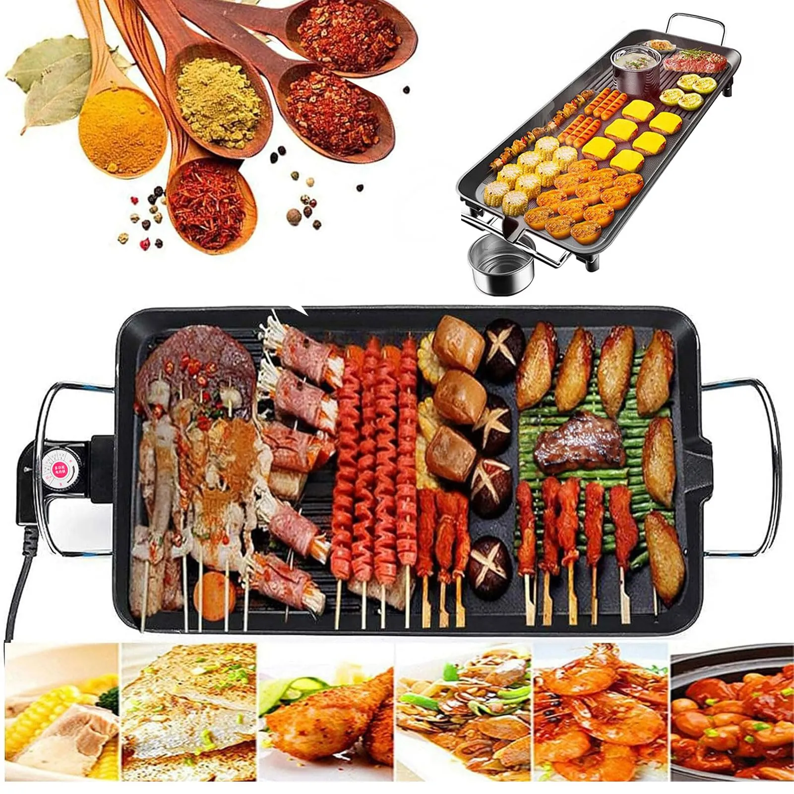 Electric Griddle Teppanyaki Grill BBQ 18.9'x11.0' Nonstick with Adjustable Temperature & Drip Tray