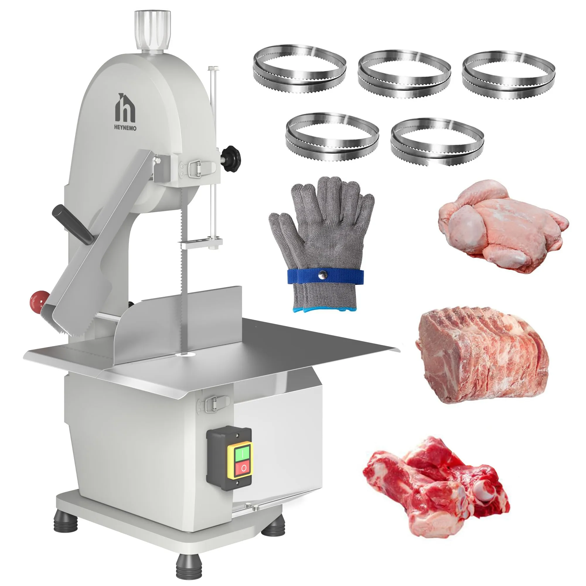 Electric Meat Bone Saw 1500W, High-Efficiency Butcher Saw with 5 Blades, Adjustable Thickness