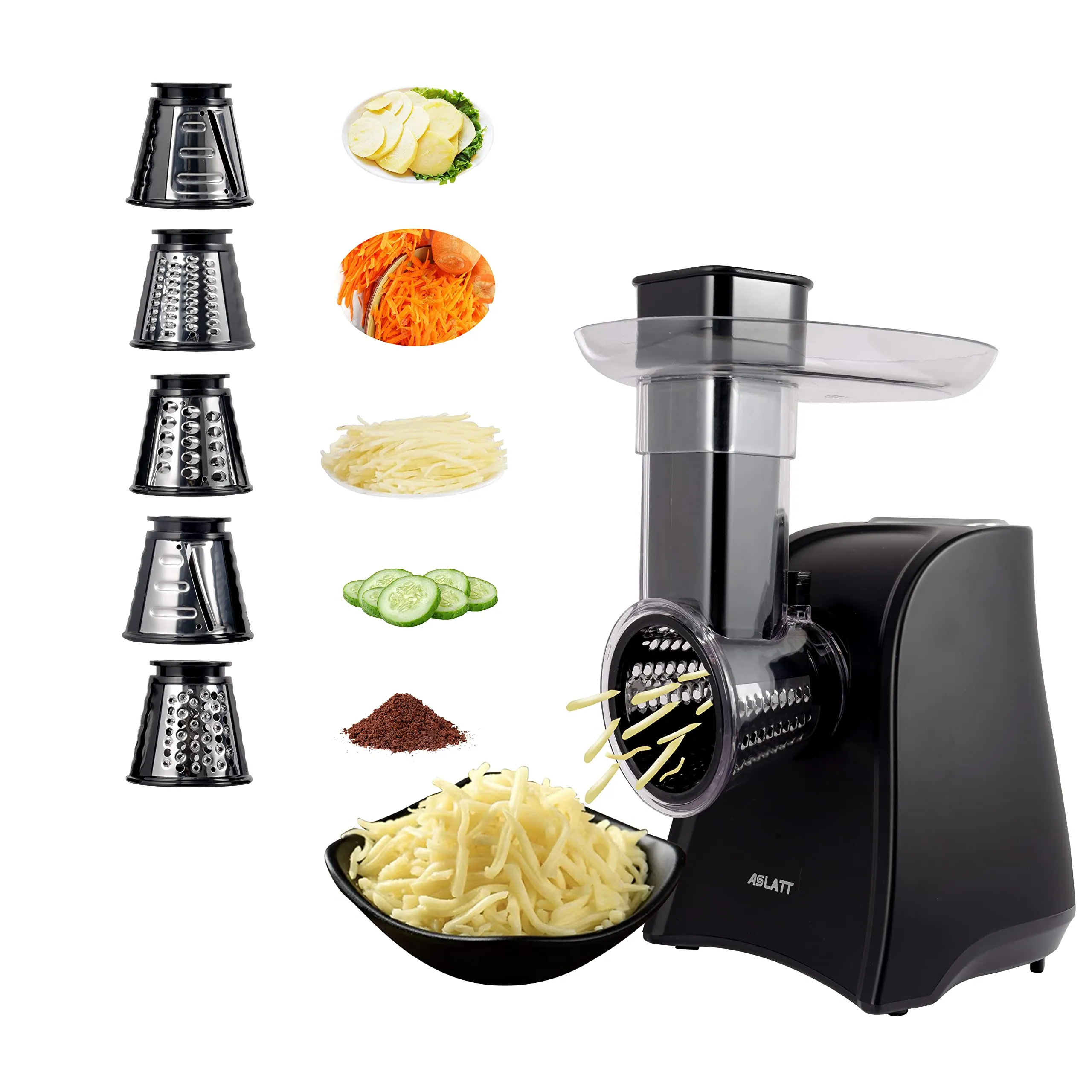 Electric Slicer Cheese Grater Machine, One-Touch Control, 5 Attachments for Fruits & Vegetables