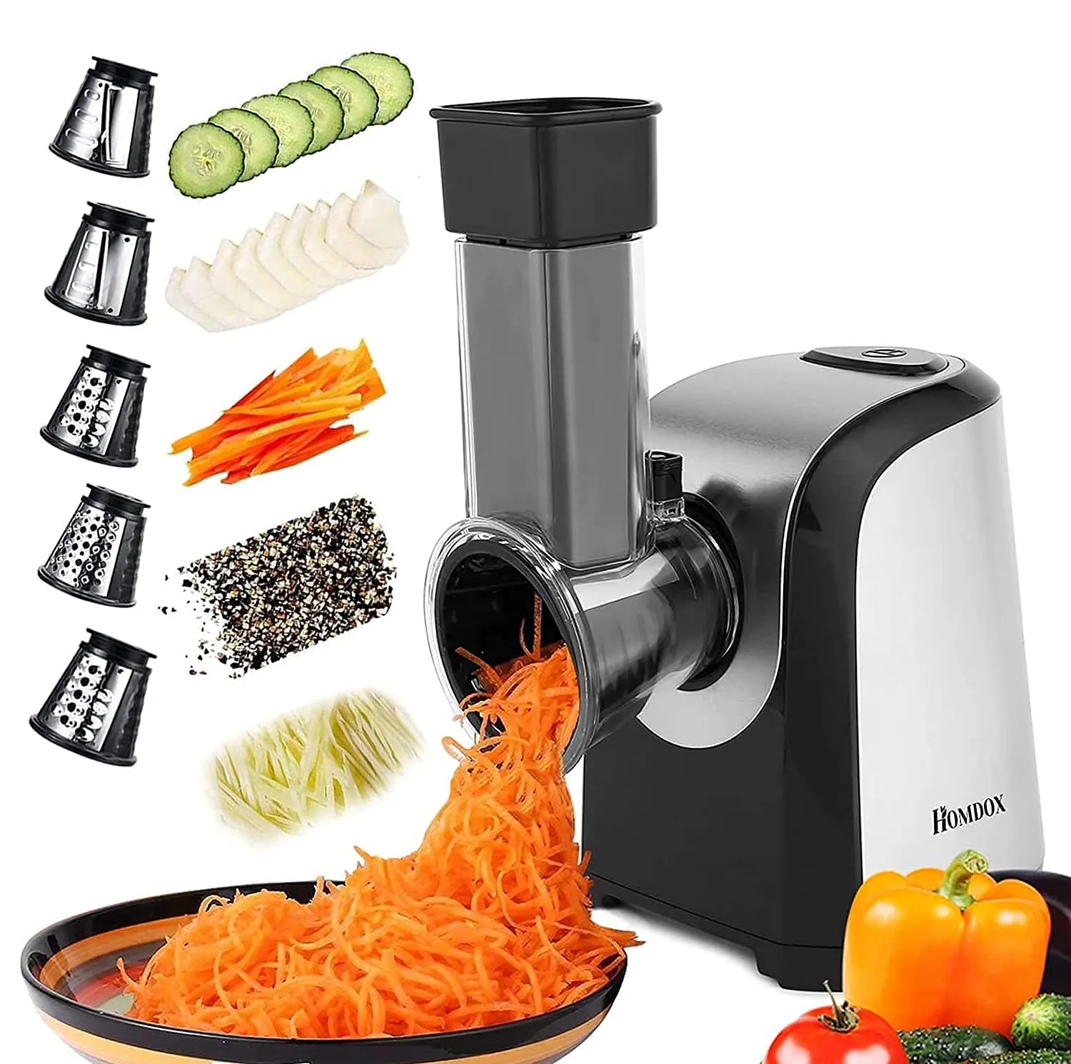 Electric Vegetable Grater - 5-in-1 Professional Salad Maker, Black, Easy to Use & Clean