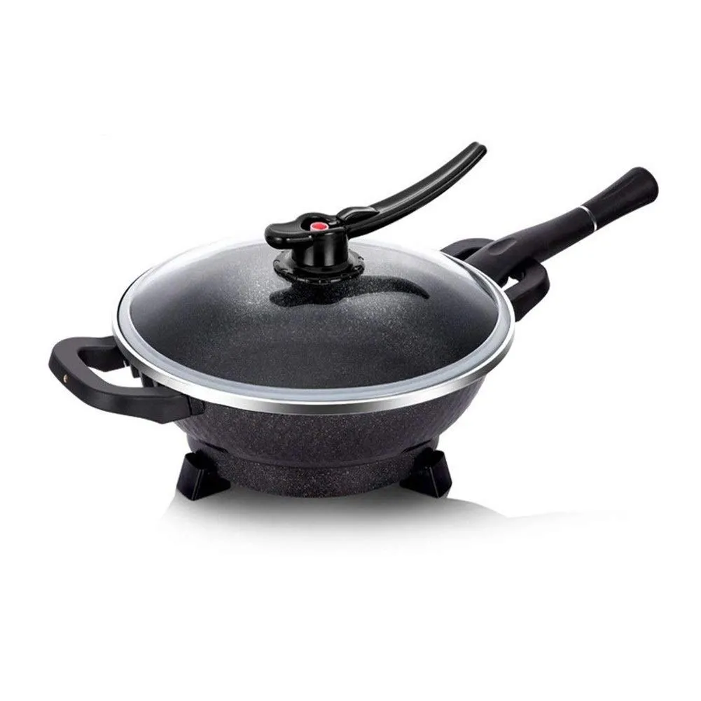 Electric Wok 34CM Non-Stick Multi-Function Cooker with Detachable Handle, 1500W, Black