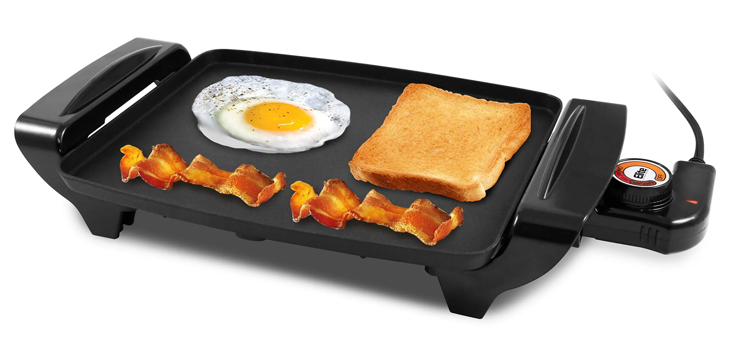 Elite Gourmet EGR2722A Electric Griddle 10.5' x 8.5' Non-Stick, Removable Thermostat, Black